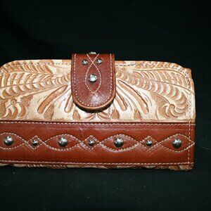 American West Tooled Leather Tri-Fold Wallet